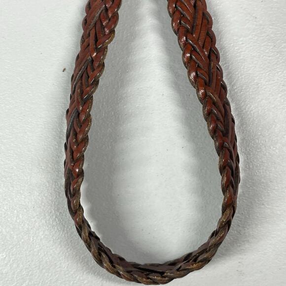 Cole Haan Leather Woven Braided Belt Mens 28 Brown Wrapped Buckle Slim 3/4" - Picture 3 of 8